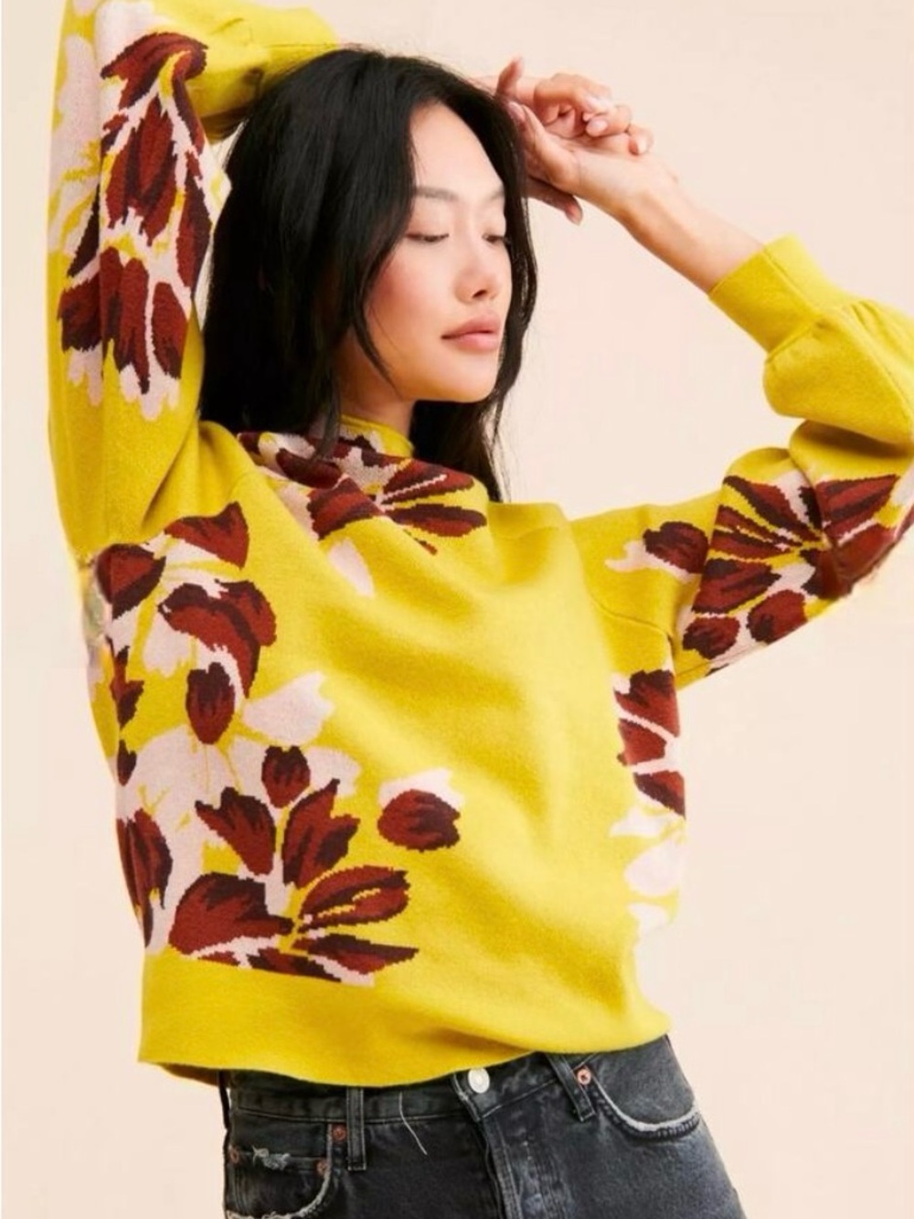Anthropologie Chartreuse Floral Sweater